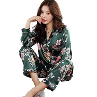 

Womens Satin Pajamas Women Two Piece Autumn Long Sleeve Nightwear For Women Plus Size Sleepwear Print Loungewear