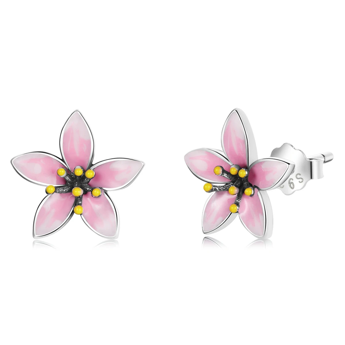 

SCE1273 High quality jewelries flower earrings 925 sterling silver pink cherry blossom stud earrings for women