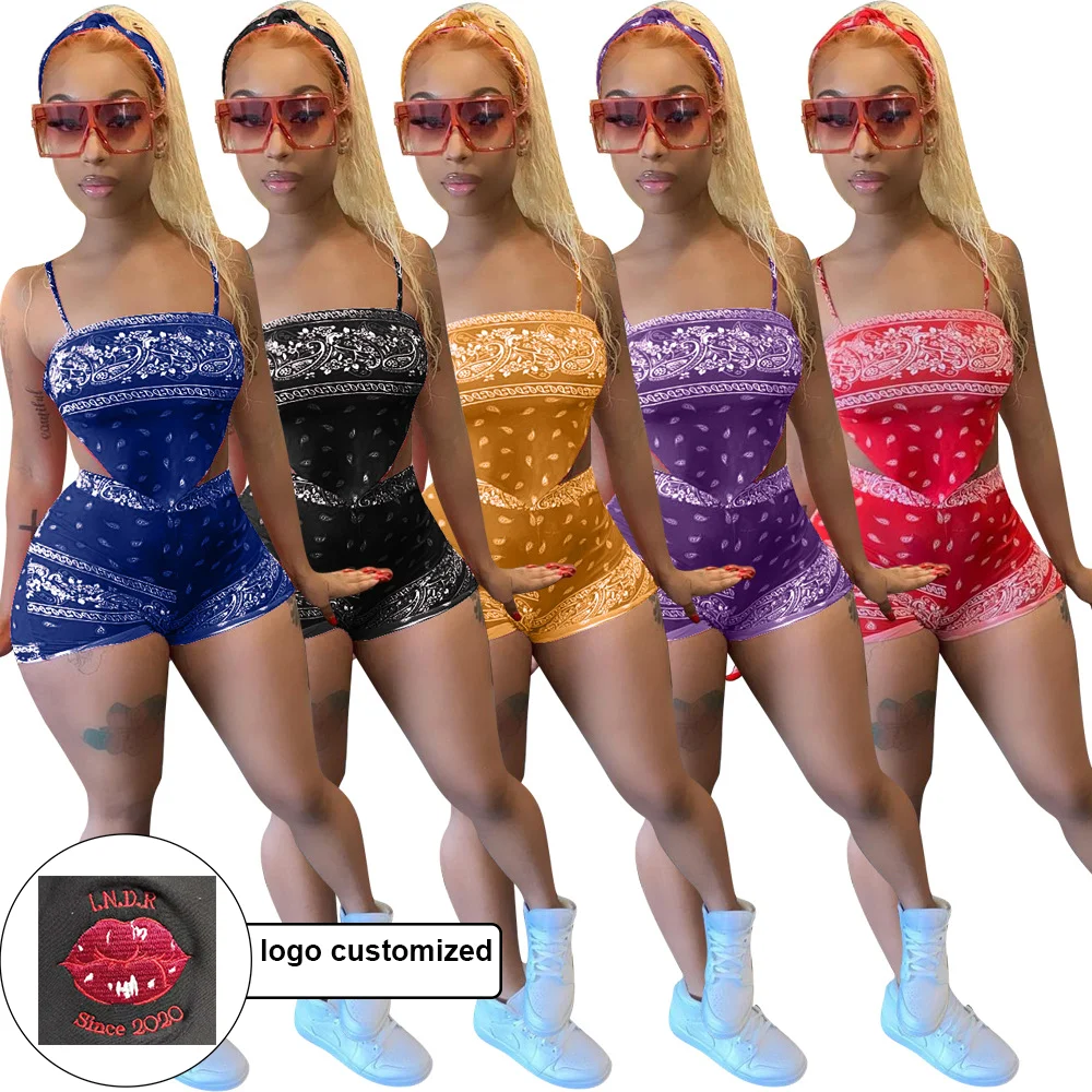

fashionanble bellyband summer new vintage style for printing two piece set women clothing 2021 with low price bandana set, 5 colors
