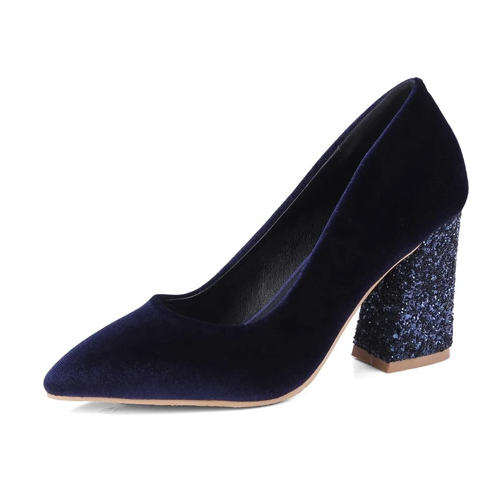 

New Pointed Toe Gold Velvet Sequins Shallow Evening Party High Heels, Black,wine red,blue