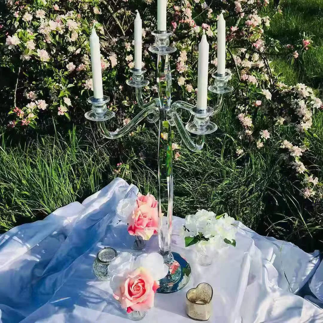

Wedding Table Decoration 5 arm Crystal Glass Candle Holder Candelabra Candlestick for Wedding Centerpiece party home decoration