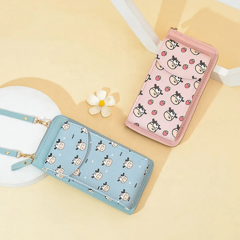 

Hot Selling Classic Cow Pattern Mobile Phone Bag Multi-card Multi-function Coin Purse Large-capacity Zipper Wallet, 4 colors