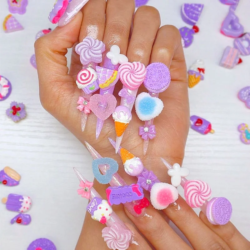 

Paso Sico Trends Kawaii Simulation Candy Designs Round Heart Stars Creative Resin Nail Art Decoration Kawaii Nails Charms Supply