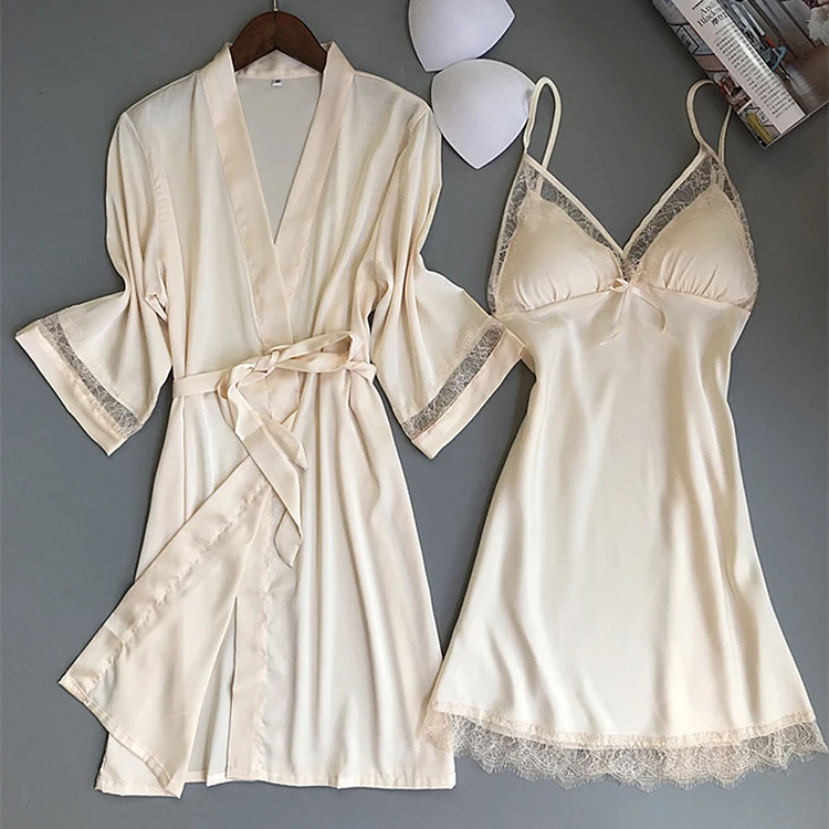 

Bridal thin silk lace robe set sexy girls nightdress Night Gown Dress