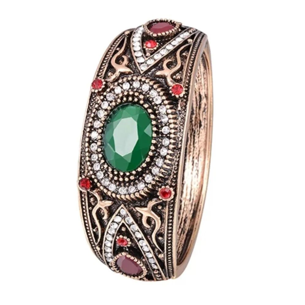 

Jane Eyre Wholesale Fashion Beautiful Antique Gold Turkish Jewelry Oval Resin Crystal Rhinestone Alloy Bangle