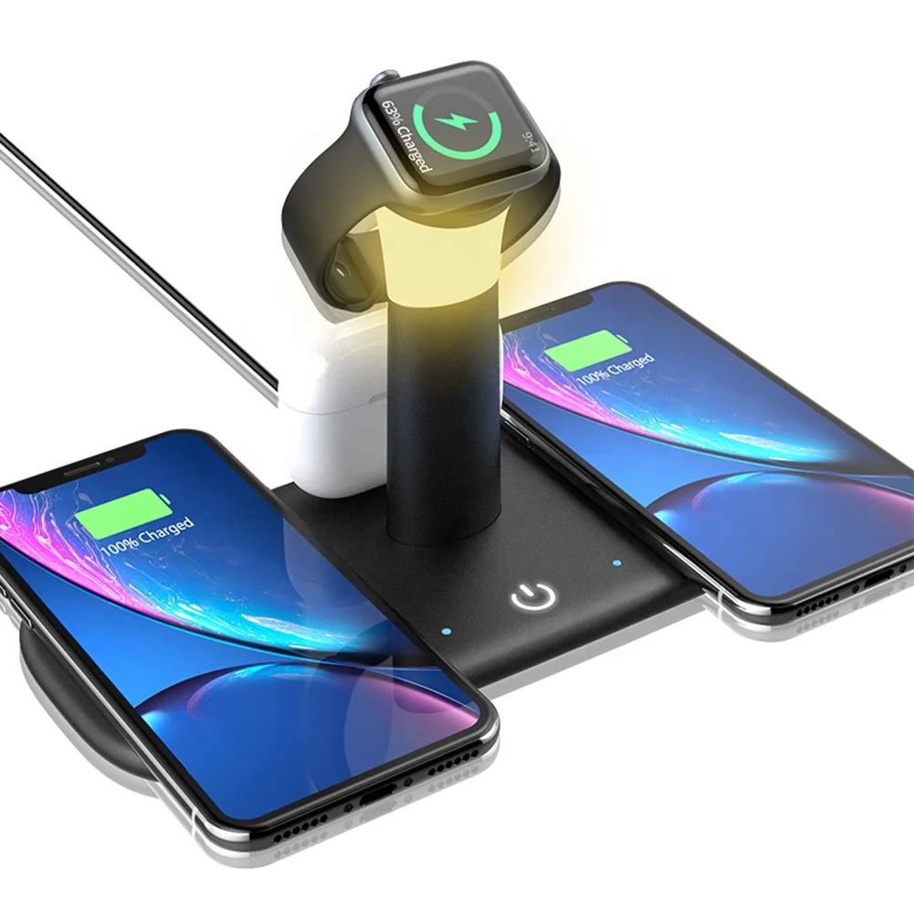 

5 in 1 Wireless Charger Holder for iPhone Qi Wireless Charging Dock Station Stand with Night Light for Apple