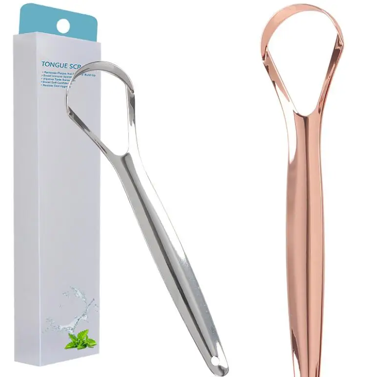 

best seller stainless less metal rose gold tongue scraper cleaner for adult and kids, Sliver/rose gold