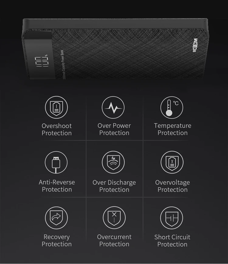 MOXOM New Double QC3.0 Power bank Big Capacity 20000mah Fast Charing 5V 2A Power banks with LCD - ANKUX.COM