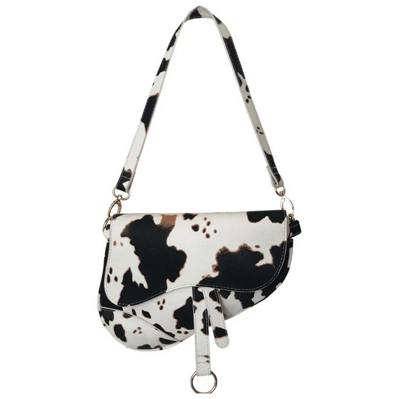 

Women Girls Fashion Small Handbag Womens Shoulder Cow Print Saddle Bag Young Mini Handbags For Ladies, Black