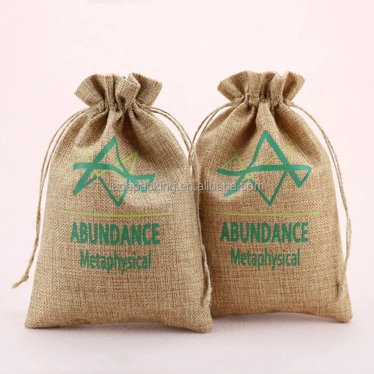 

Personalized drawstring jute bag Cocoa pouch with customized print logo durable Natural Linen Gift Bag, Beige,brown, white, black, pink,blue,red,grey etc