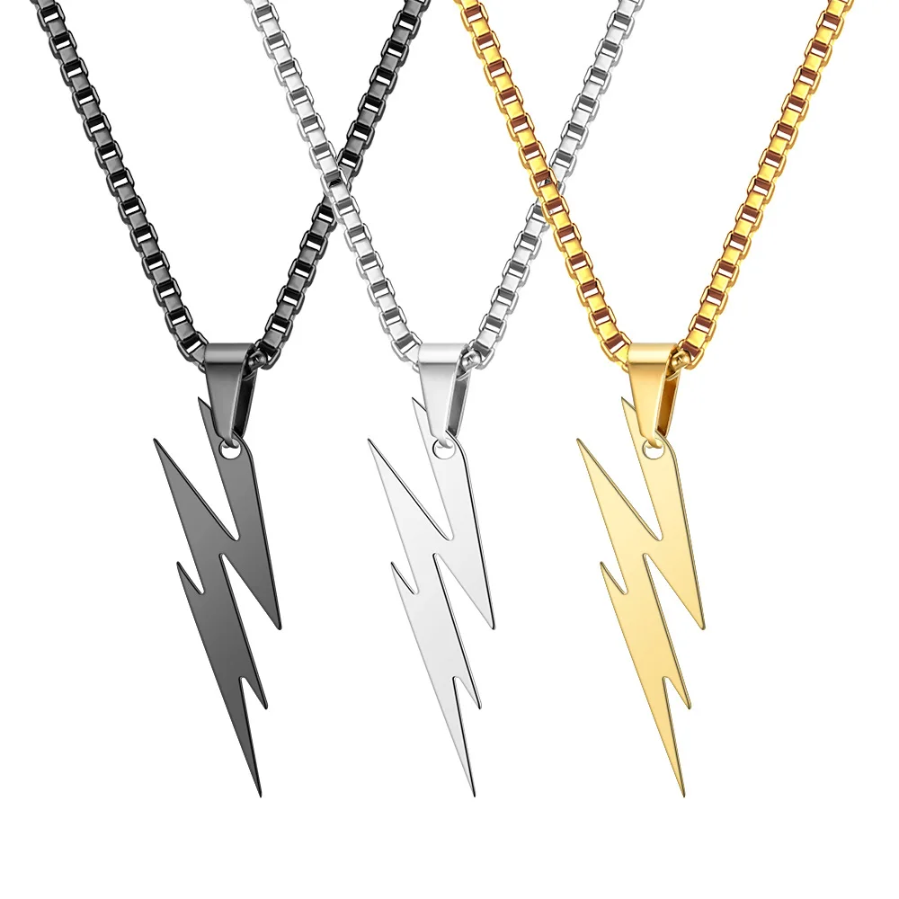 

Box Chain Necklace hip hop Men Punk 18k gold plated Stainless Steel Lightning Bolt Pendant Necklace