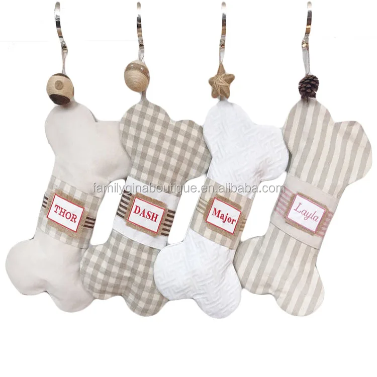 

Wholesale New Design Monogrammed High Quality Canvas Stripe Dog Bone Stocking, As pic show