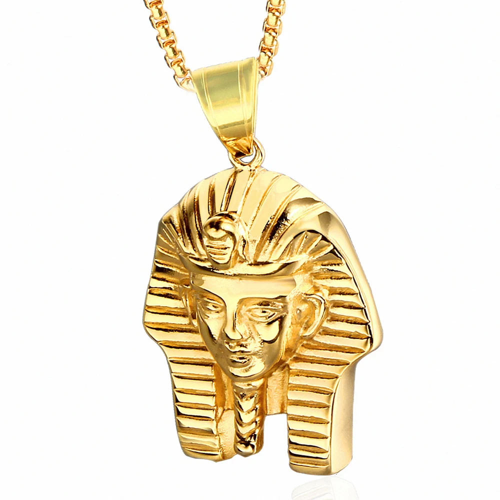 

High Polished Gold Plated Titanium Ancient Egyptian Pharaoh Pendant Jewelry Stainless Steel Gold Necklace Gold