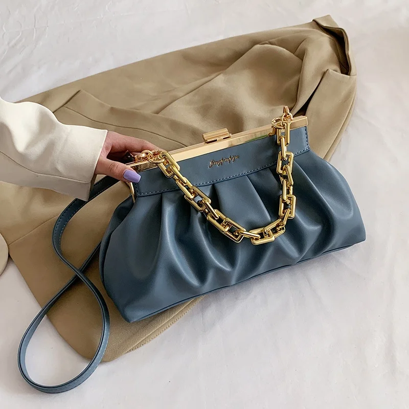 

Hot Drop shipping 2022 New Plain PU Leather Pleated Cloud Handbags Plastic Chain Small Jelly Bag for Women Big Tote Handbag