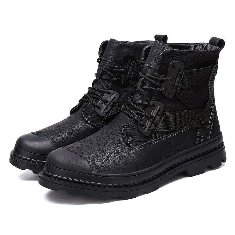 

Men's Lace-up Test Boots Comfortable Leather Martiin Boots Two Inner Options Men's non-slip Outsole Tooling Shoes, Balck