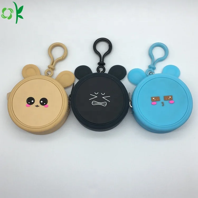 

OKSILICONE Round Shape Silicone Coin Purse Small With Zipper Keychain Fashion Portable Handbag For Girls Silicone Bags, Black/blue/khaki/or customized