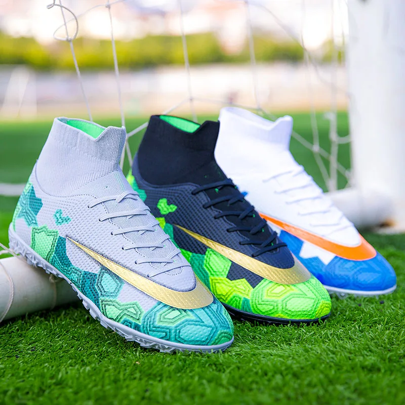 

Soccer Shoes 2021 new Outdoor Mens indoor Cleats High Ankle Football Shoes Soccer Training Boots For Men Women Soccer Shoes, Blue, black