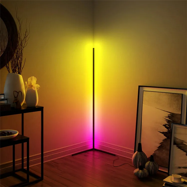 Dimming Black White Floor Lamp, Simple Corner Standing Lamp, Modern RGB Remote LED Floor Lamps Standing Lamp