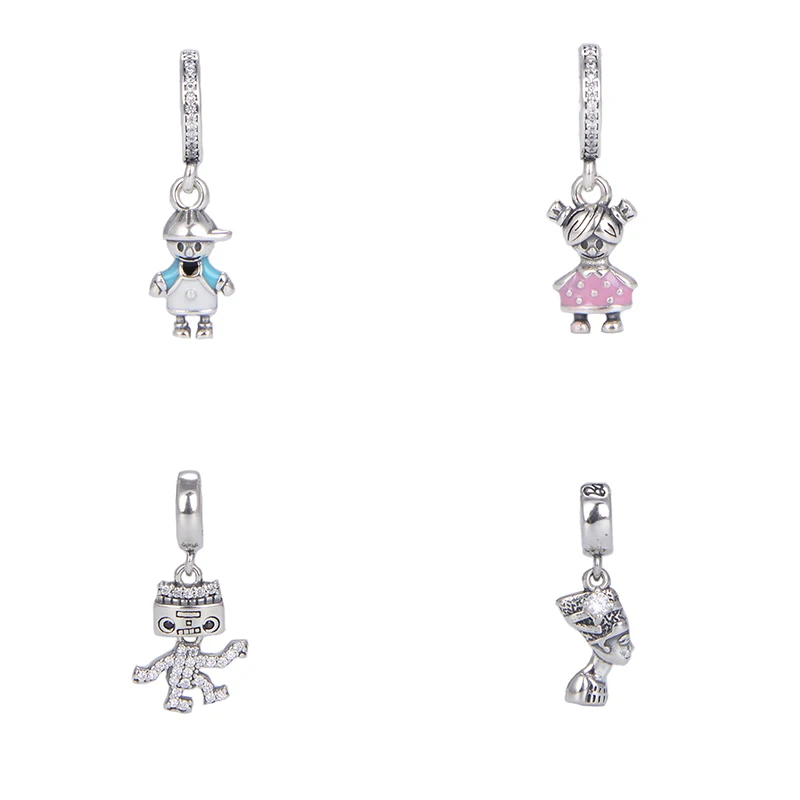 

Wholesale 925 sterling silver zircon enamel pendant charm boys and girls robot charm For Pandora Accessories