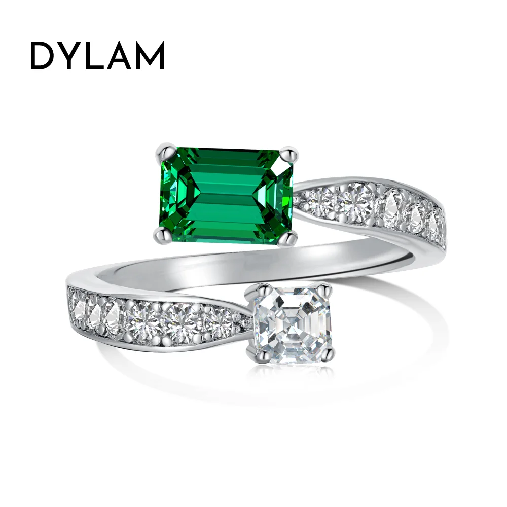 

Dylam Custom 5A CZ Cubic Zirconia Emerald Stone Green Engagement Adjust Ring Diamond 925 Sterling Silver jewelry Wedding Rings