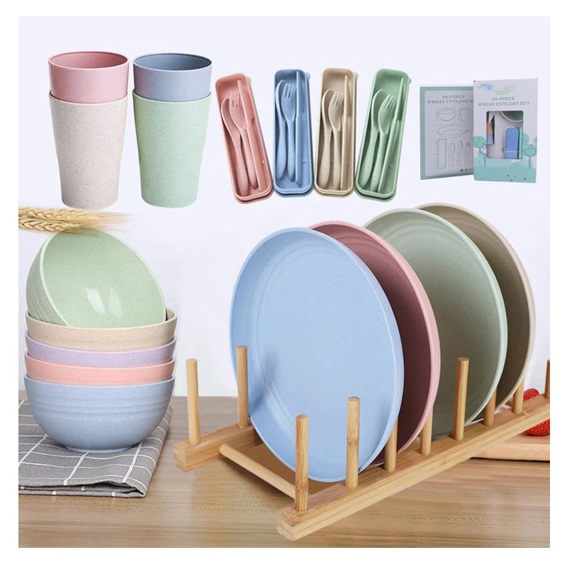 

HotSale 20cm Plate Bowl Eco-friendly Wheat Straw dinnerware set Fiber Cutlery Dinner Plate Rice Soup Bowl wheat straw dinner set, Blue / beige / pink / green