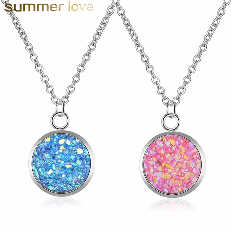 

Wholesale Personalized Colorful Starry Round Pendant Necklace Crystal Necklace Women Chains Stainless Steel Jewelry, As picture