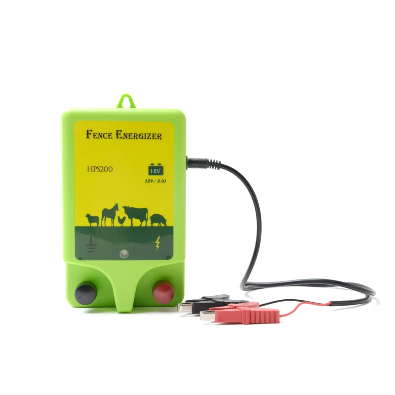 

Customized Green Color 12V Battery 2 Joule Stored Energy Max 10 KV 20km Electric Fence Energizer With Metal Earthing Stakes