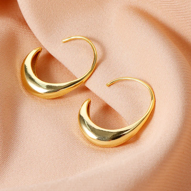 

Indie Design Gold Platinum Plated Tear Drop Hook Earrings High Polished Moon Water Drop Dangle Earrings For Ladies