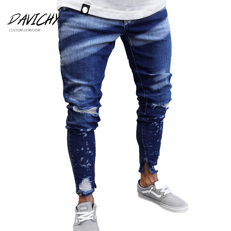 

2022 Hot Sale Men Slim Tapered Jeans Plus Size Distressed Jean Casual Mid Waist Man Denim Pants, Customized color