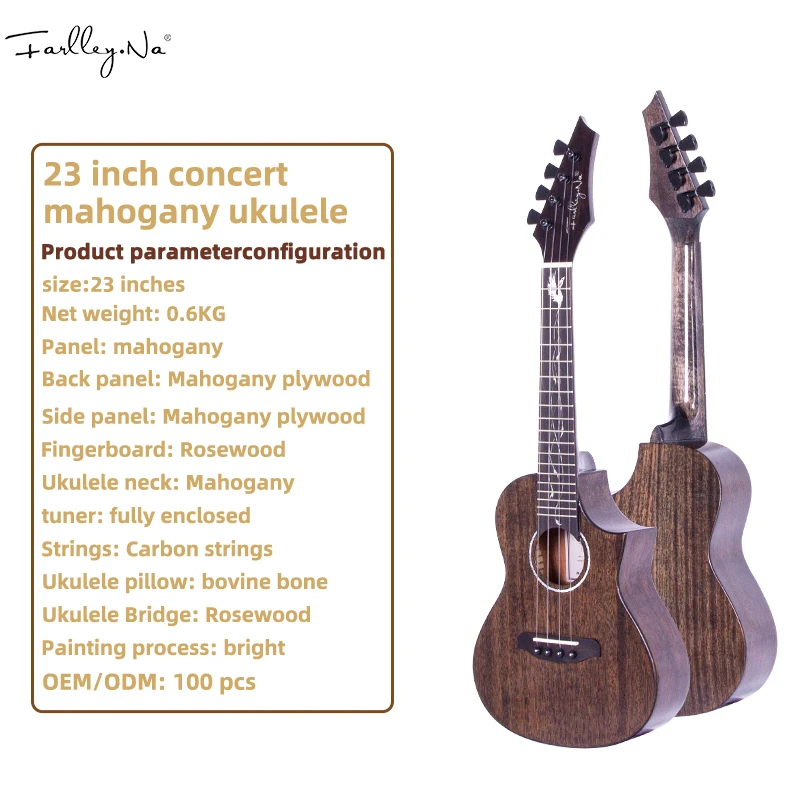 

Factory Direct Selling Top Solid Wood Tenor Concert  Mahogany Ukulele, Black