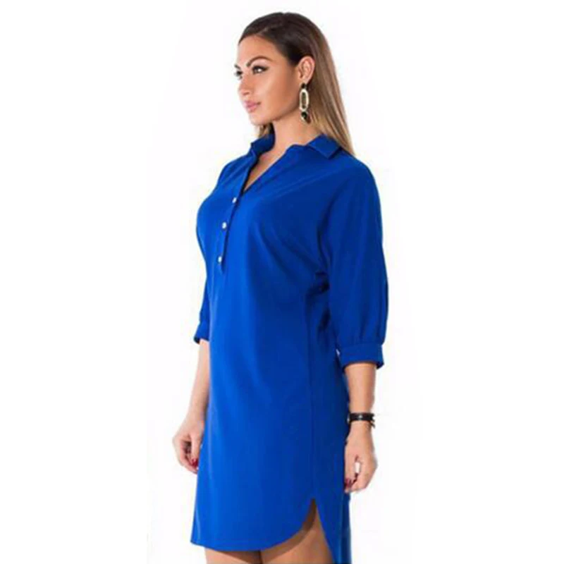 

New Fashion Women Spring Autumn Lapel V-neck Casual Loose Plus Size Shirt Dress