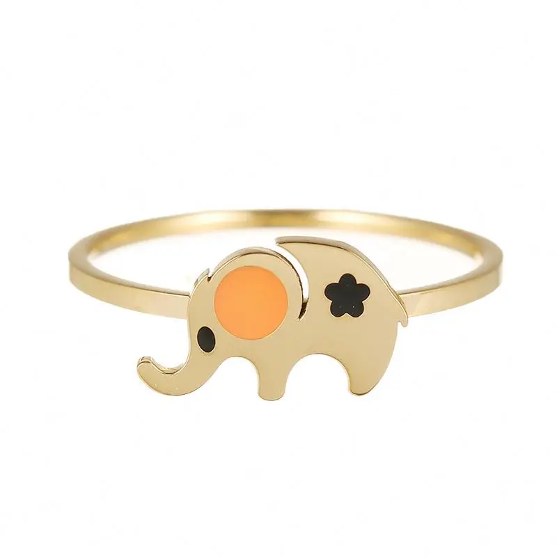 

14K Gold Plated Animal Series Women's Ring Lovely Stainless Steel Cute Elephant Ring For Girls