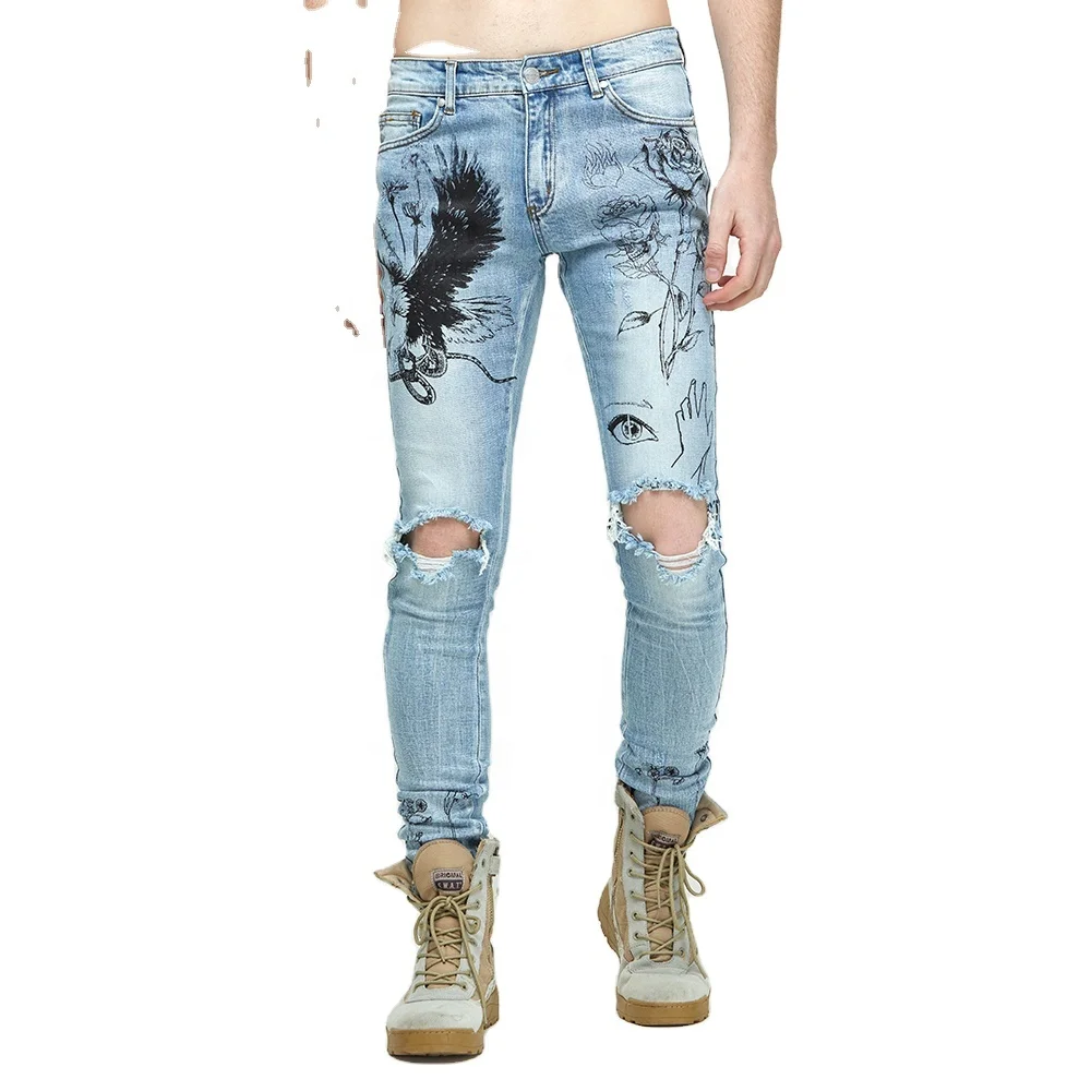 

DiZNEW new printing trend graffiti print casual jeans pants for men