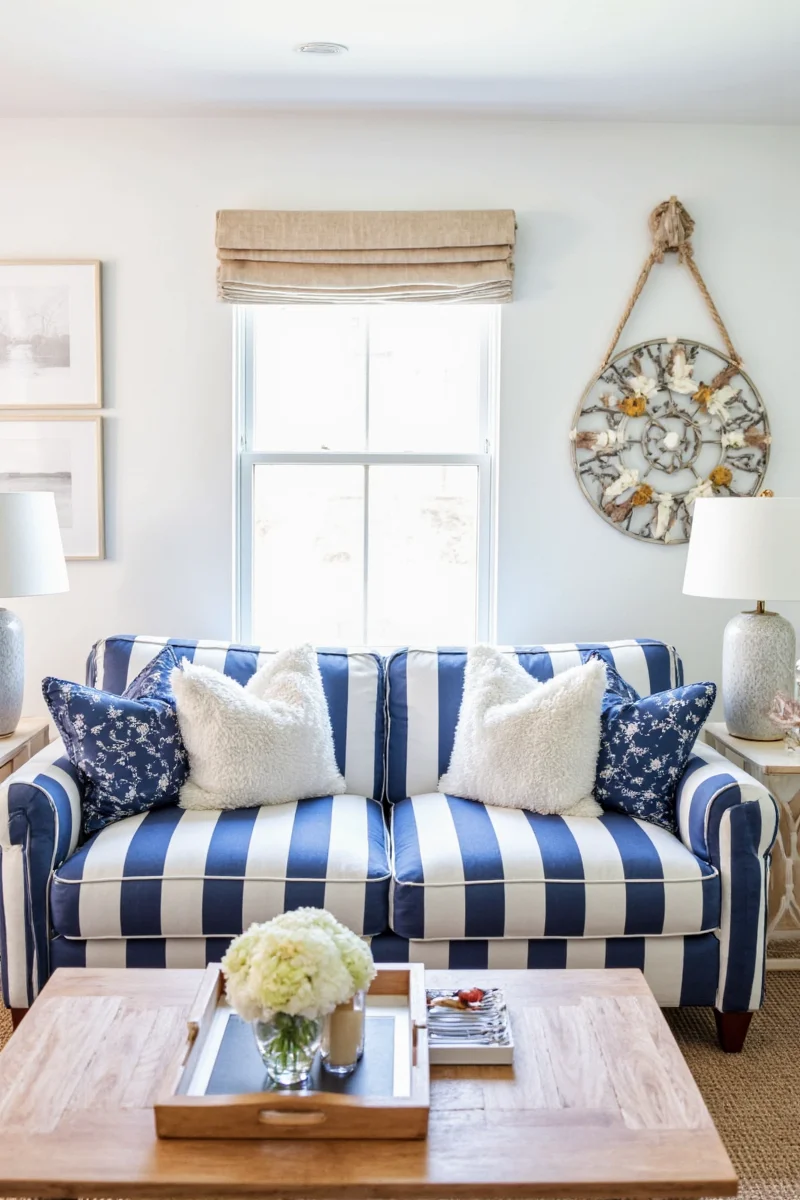 why a blue white striped sofa is the ultimate family friendly decor upgrade