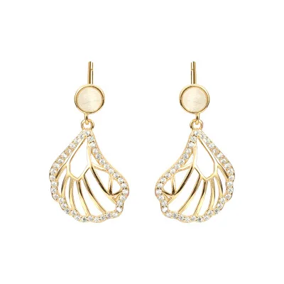 

2020 Fashion Design Sterling Silver Stud With All Round Diamonds Shell Shape Stud Earrings, As picture