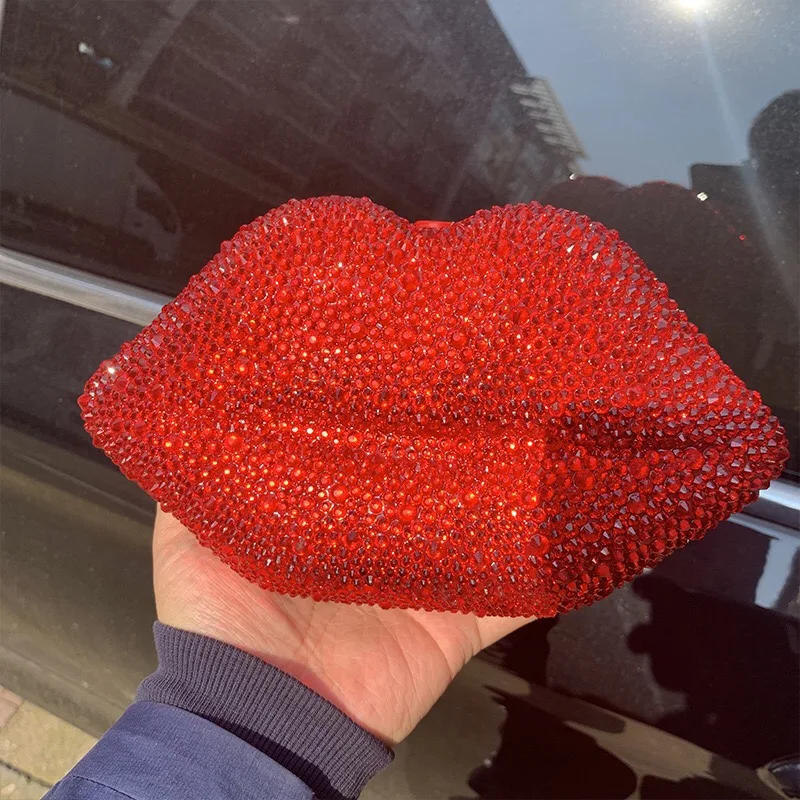 

Lip shape banquet rhinestone diamond bag diamond purses handbags(H123), Red