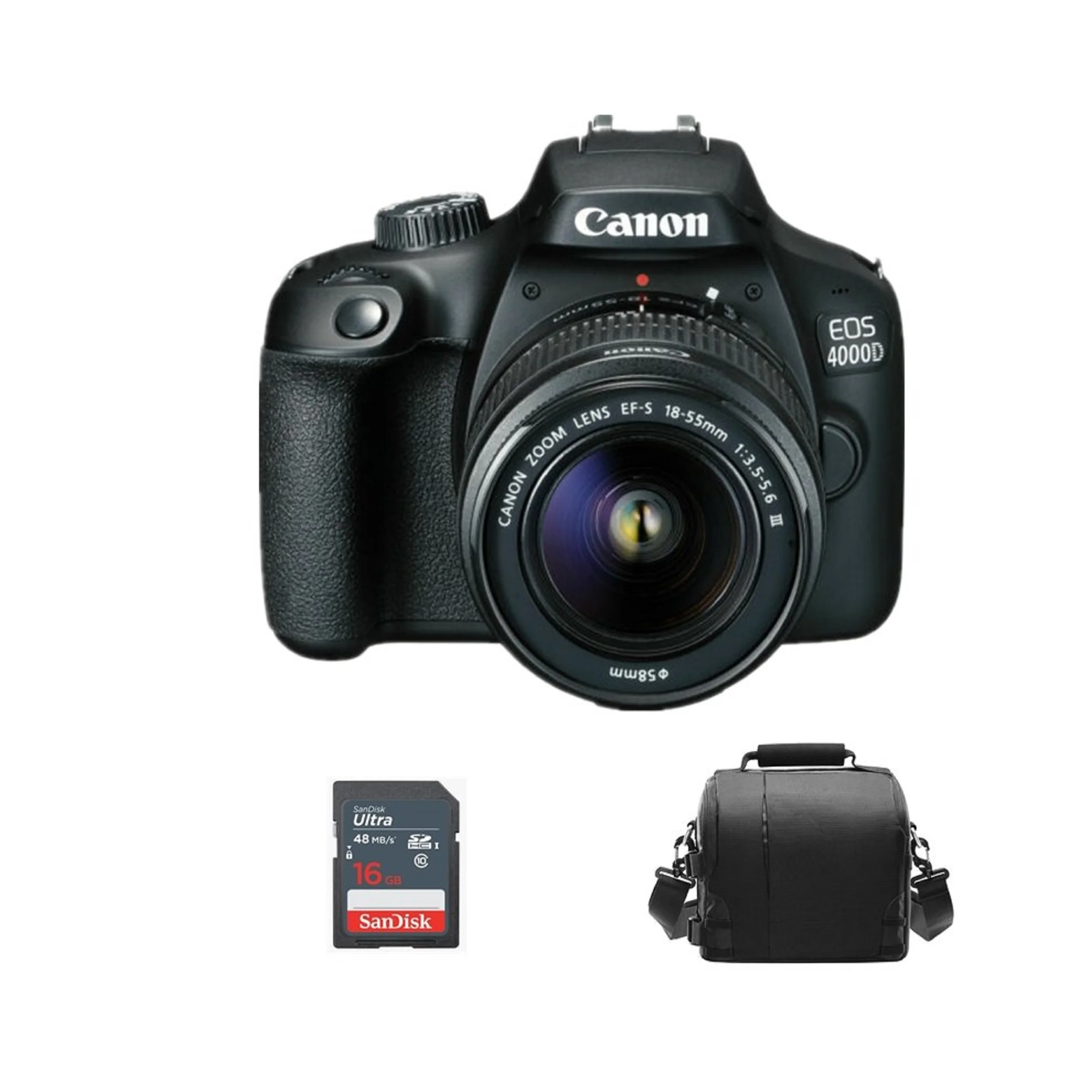

CANON EOS 4000D DSLR Camera with EF-S 18-55MM F3.5-5.6 III Lens (Canon EOS Rebel T100) + Bag +16gb SD card