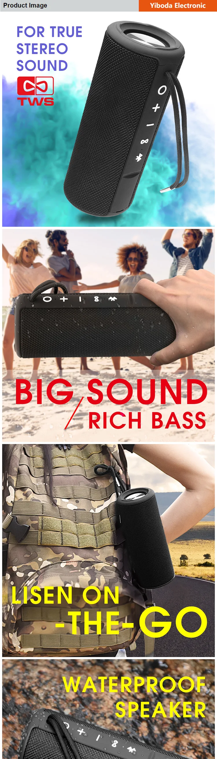 Fabric Waterproof Speaker 10W Sport Outdoor Bass TWS wireless BT Bicycle Speaker Portable Bike Speaker - ANKUX.COM
