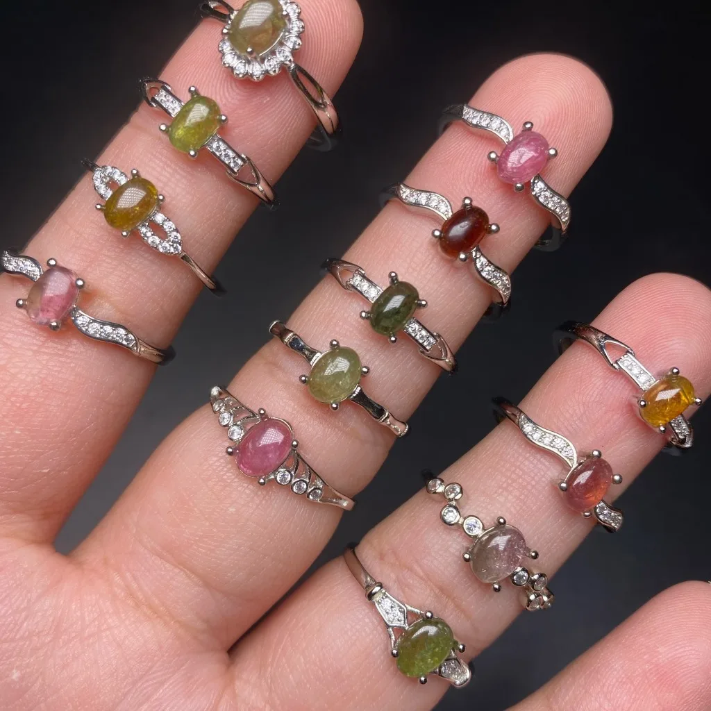 

Natural Candy Color Tourmaline Ring Elegant Diamond Jade Ring For Women