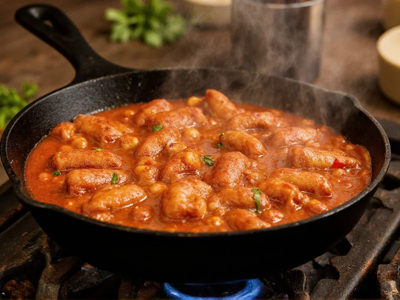 Homemade manwich simmering in cast iron skillet