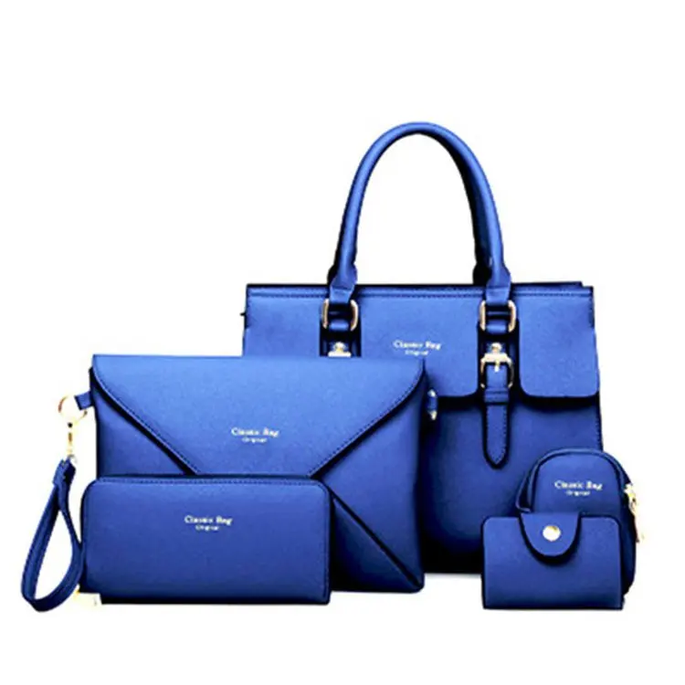 

2021 wholesale cheap 5 piece set pu leather Key case Cartera tote bag hand bags handbag with custom logo, 5 colors