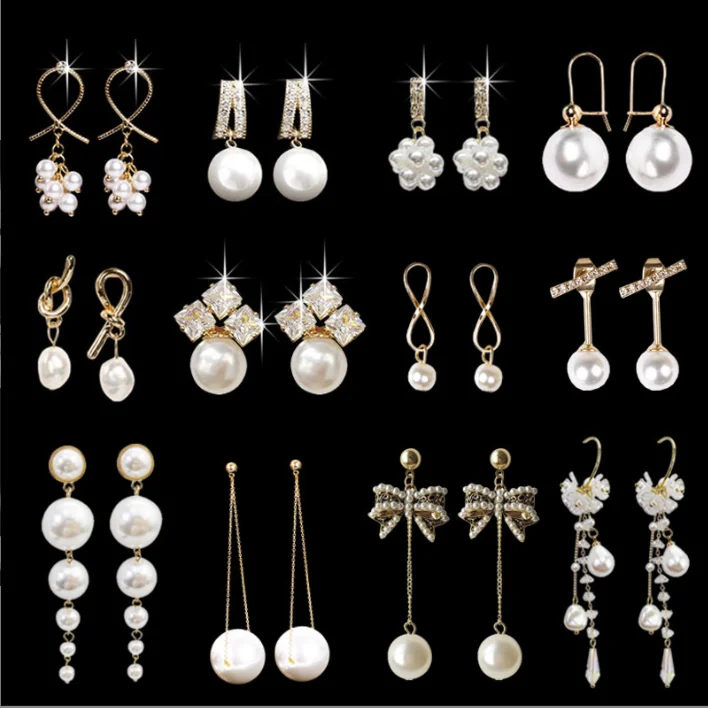 

Pearl silver long tasse temperament bow rhinestone bulk earrings for ladies wholesale