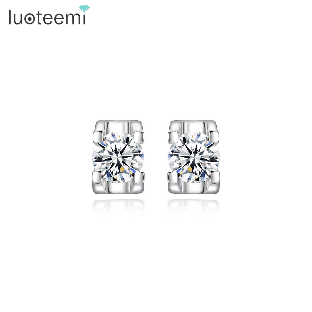 

LUOTEEMI Cubic Zirconia Small Earing New Fashion Geometric Stud Zircon Cute Hot Sale Diamond Earring Woman