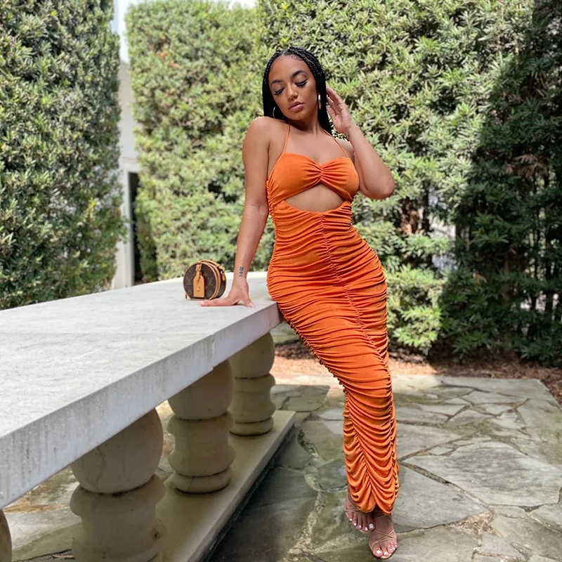 

Solid Color Stacked Desgin Women Summer Sexy Off Shoulder Backless Boob Tube Top Dress, Customized color
