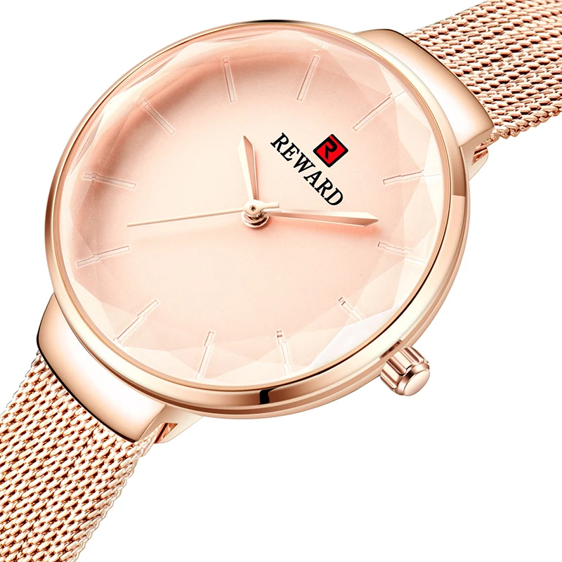 

Wholesale Luxury ladies stylish watches Fashion diamond curved glass Watch Women bracelet Stainless Steel REWARD Reloj Mujer