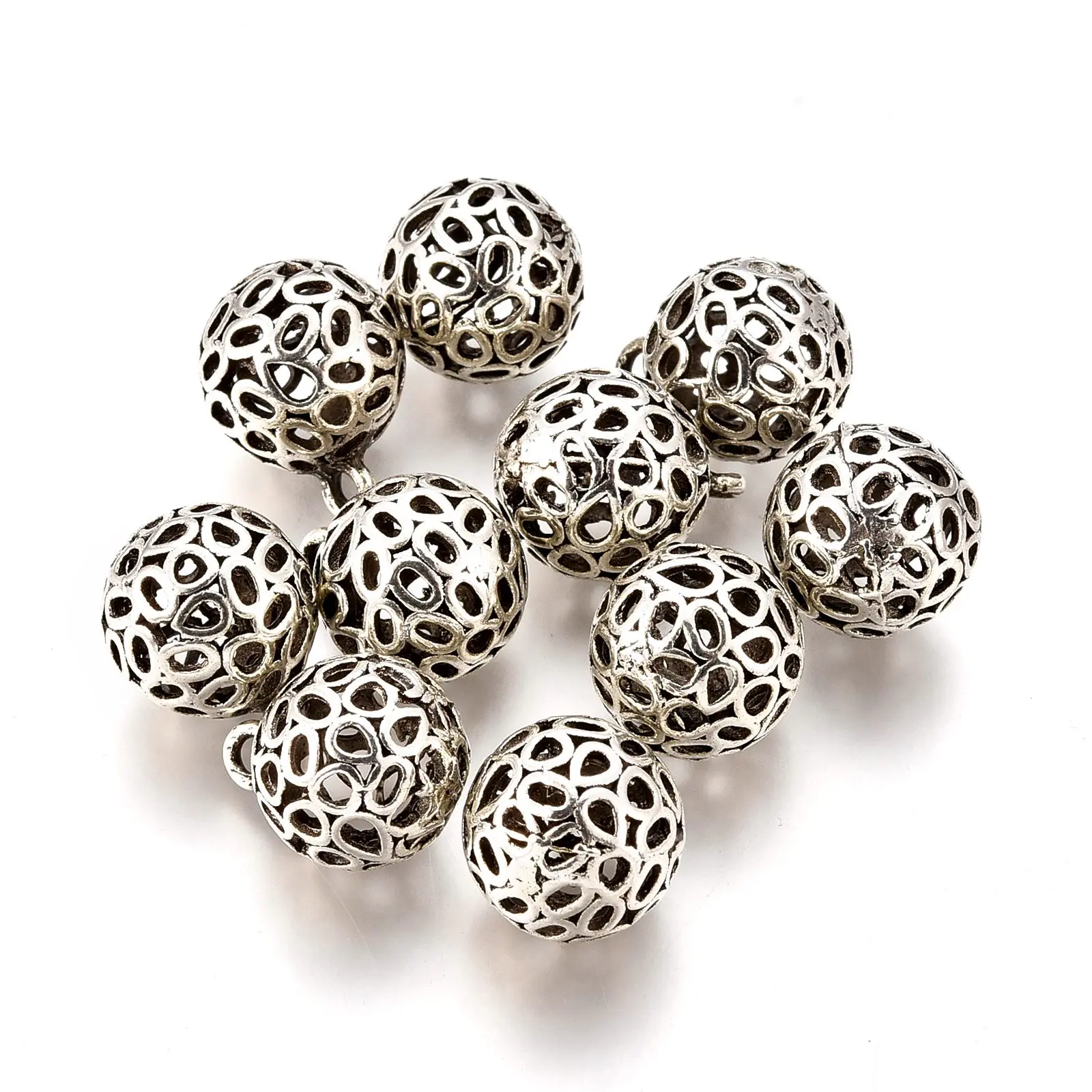 

PandaHall Tibetan Style Lead Free Hallow Ball Alloy Pendants, Antique silver