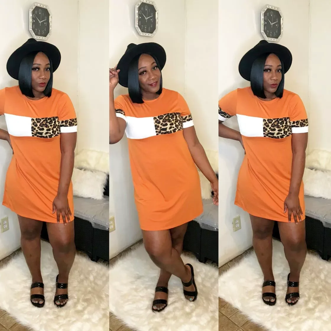 

Summer 2021 fashion cheetah patchwork short sleeve oversized tshirt dress for women casual dresses, As picture