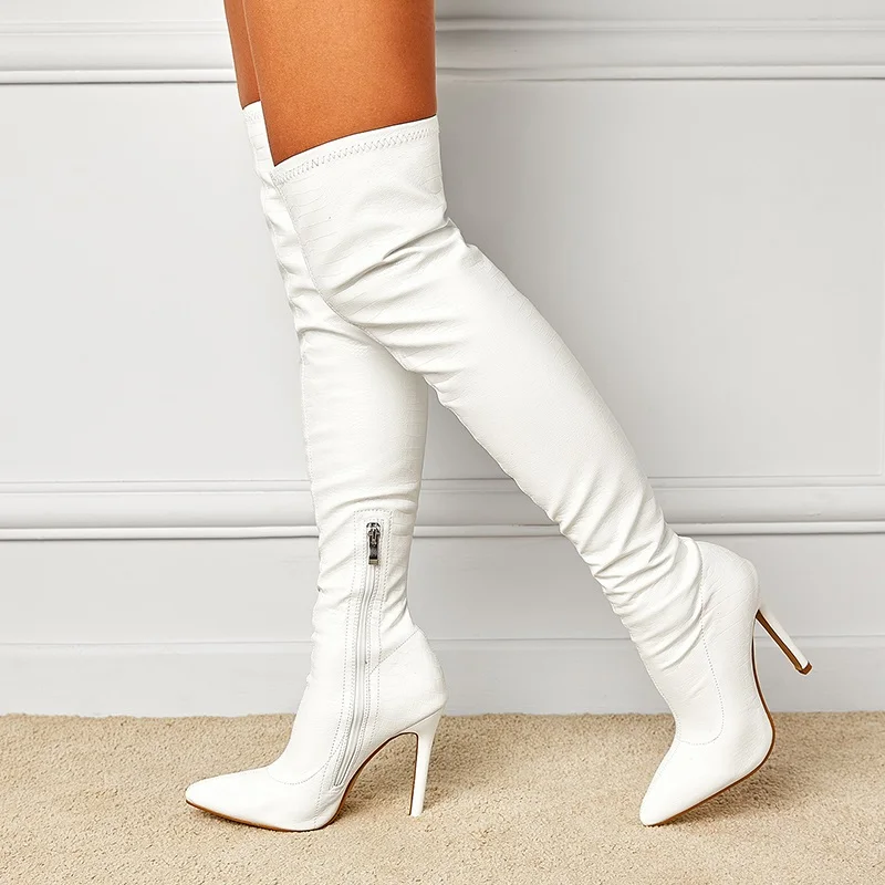 

2021 European &American pointed thin heel high boots female pedicure high heels side zipper fashion boots