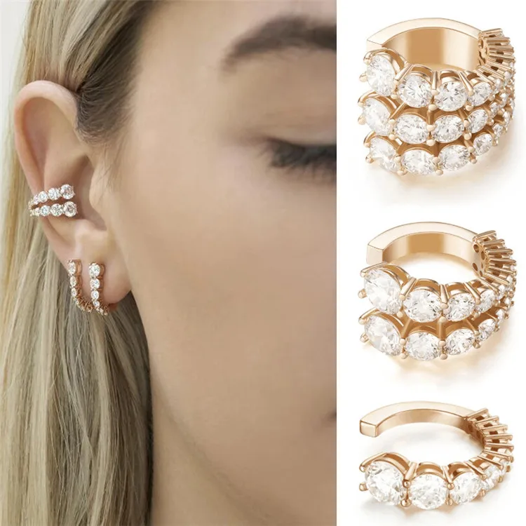 

SP Trendy Pearl Clip on Earrings Ear Cuffs Rhinestone Ear Cuff Earrings Design Pearl Simple Fashion for Women Gold Plated 12pcs