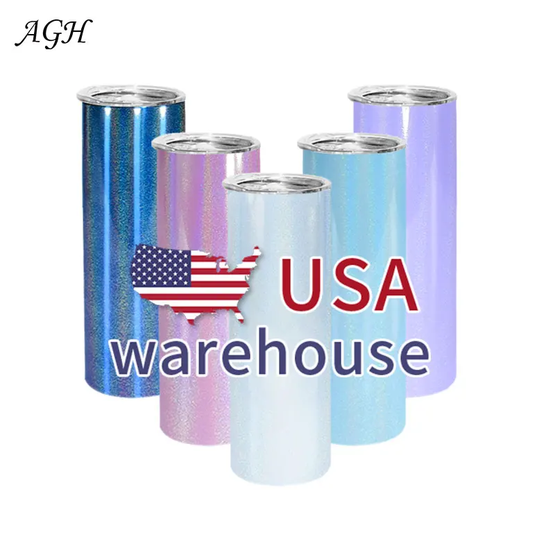 

20 Ounce Skinny White Sublimation Rainbow Glitter Sublimation Tumbler 20oz Usa Warehouse, Customized colors acceptable